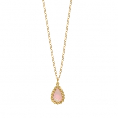 Collier MADRE PERLA en argent 925/1000 doré forme goutte perlée avec nacre rose