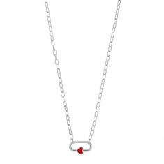 Collier ovale coeur en résine rouge, argent 925/1000 rhodié