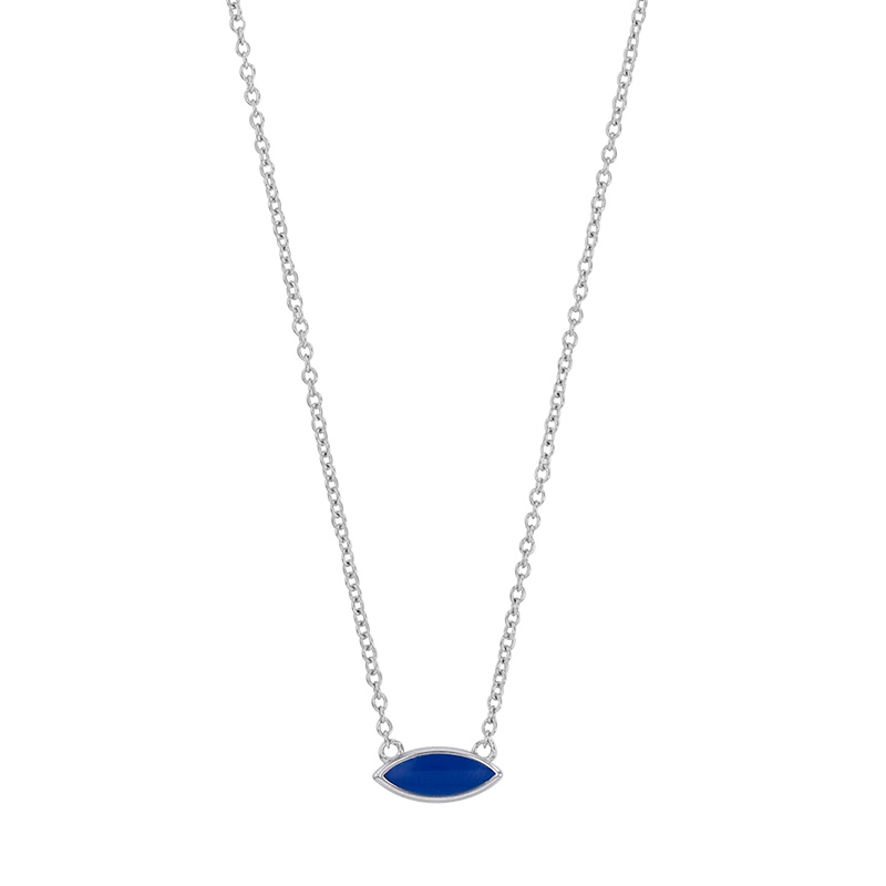 Collier ovale en résine bleu, argent 925/1000 rhodié