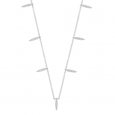 Collier pampilles lignes forme amande ornées d'oxydes, argent 925/1000 rhodié