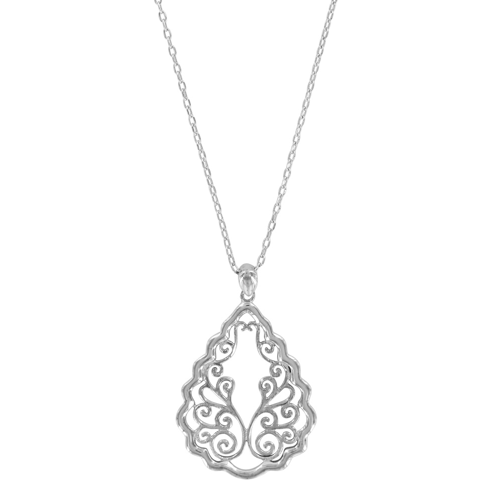Collier pendentif ovale avec un motif en dentelle ajourée en argent rhodié 925/1000