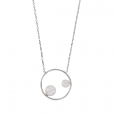 Collier SOLAIRE cercle en argent 925/1000 rhodié avec 2 perles synthétiques