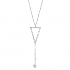 Collier triangle en argent 925/1000 rhodié avec oxydes de ziconium et sa chaîne orné d'un oxyde sert