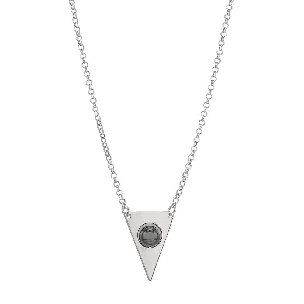 Collier triangle en Argent rhodié 925/1000 avec boule en ruthénium