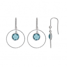 Boucles d'oreilles argent 925/1000 rhodié ornées d'un cristal bleu avec cercles diamantés