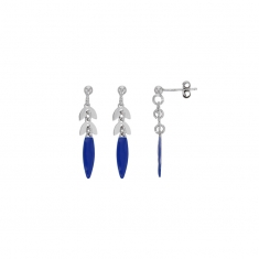 Boucles d'oreilles argent 925/1000 rhodié pendantes avec émail bleu marine