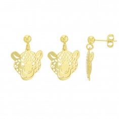 Boucles d'oreilles tete de Panthère en argent 925/1000 doré