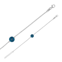 Bracelet en argent 925/1000 rhodié avec rond en émail bleu métallisé avec étoile