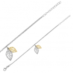 Bracelet INDIANA pendants feuilles en argent 925/1000 rhodié et argent 925/1000 doré
