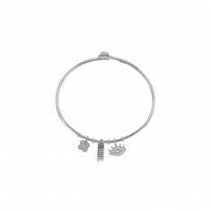 Bracelet porte-bonheur  - trèfle - chiffre 13 -  3e oeil - argent rhodié et oxyde de zirconium