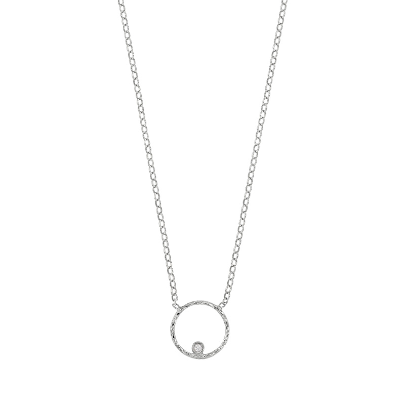 Collier cercle diamanté avec oxyde de zirconium en argent 925/1000 rhodié