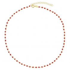 Collier en argent 925/1000 doré PERLAS LATINAS avec perles de verre rouge