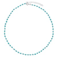Collier en argent 925/1000 rhodié PERLAS LATINAS avec perles de verre bleu turquoise
