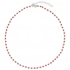 Collier en argent 925/1000 rhodié PERLAS LATINAS avec perles de verre rouge