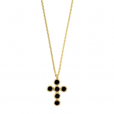Collier GYPSY MARIA en Argent 925/1000 doré - croix avec oxydes de zirconium teintés noir