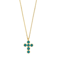 Collier GYPSY MARIA en Argent 925/1000 doré - croix avec oxydes de zirconium teintés turquoise
