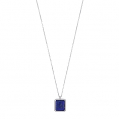 Collier lapis-lazuli taille rectangle, argent 925/1000 rhodié