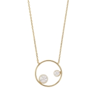 Collier SOLAIRE cercle en argent 925/1000 doré avec 2 perles synthétiques
