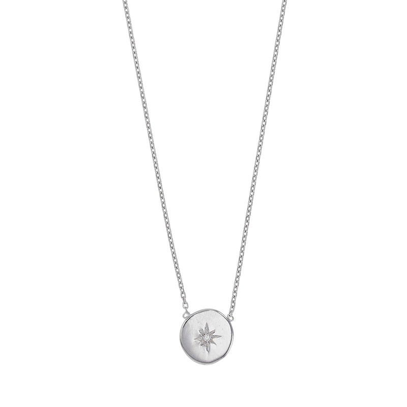 Collier rond argent 925/1000 rhodié avec étoile gravé orné d'un oxyde de zirconium