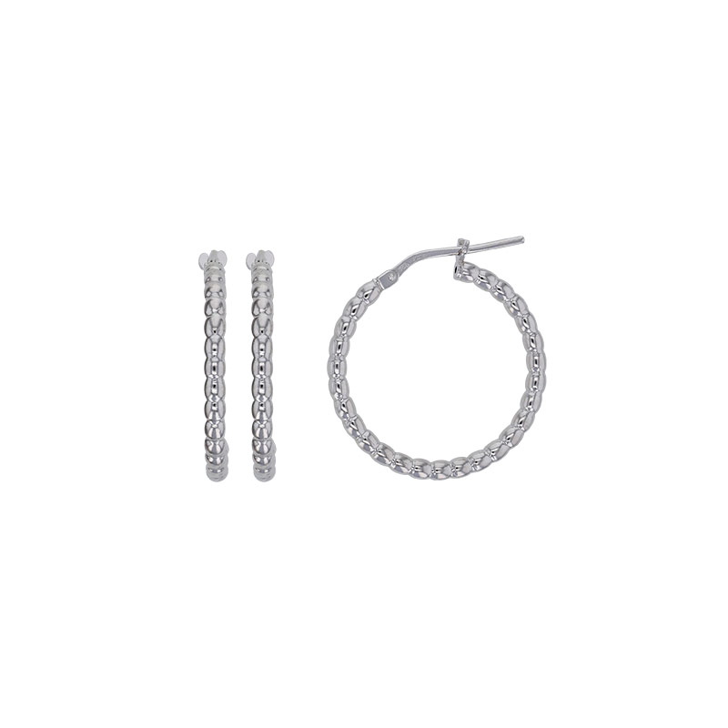 Créoles aspect perlé argent 925/1000 rhodié, fil 2,4mm