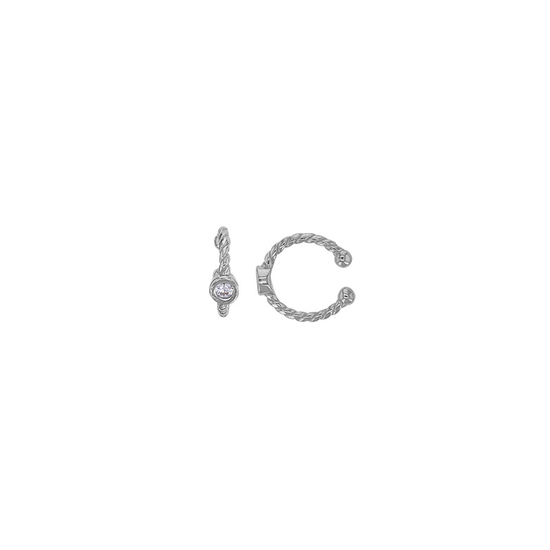 Faux piercing oreille torsadé avec oxyde serti clos, argent 925/1000 rhodié (l'unité)