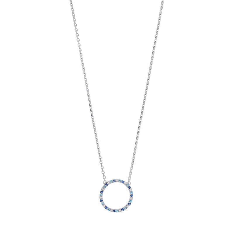 Collier cercle serti d'oxydes de couleurs blancs et bleus, argent 925/1000 platiné