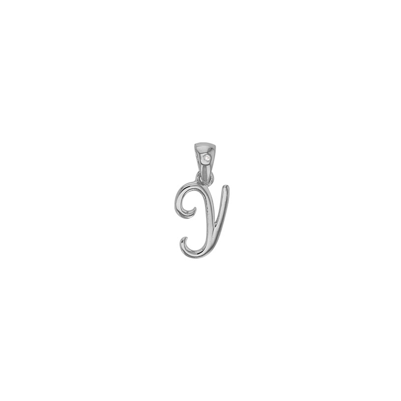 Pendentif initiale A, bélière sertie 1 diamant 0,005ct, argent 925/1000 rhodié