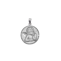 Médaille ange relief, contour ciselé, argent 925/1000 rhodié