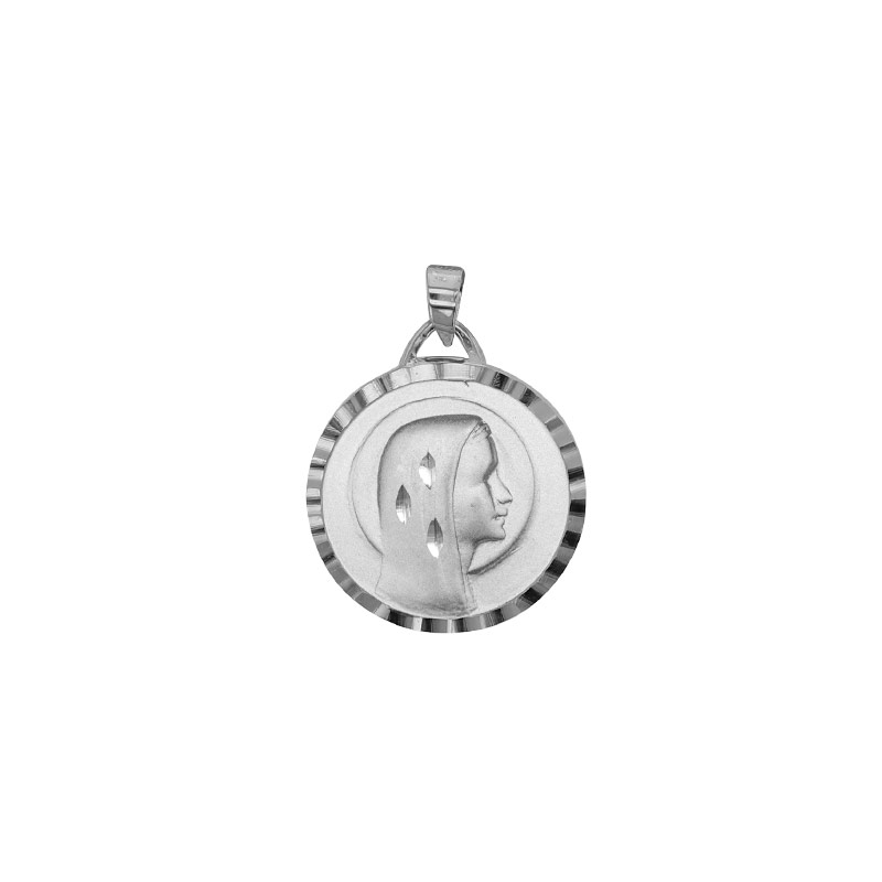 Médaille Vierge Marie, aspect ciselé argent 925/1000 rhodié