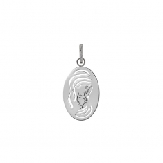 Médaille ovale Vierge à l'enfant ajourée, argent 925/1000 rhodié