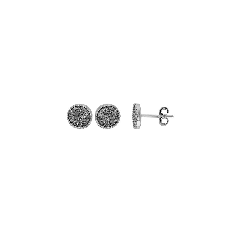 Boucles d'oreilles rondes pailletées, contour perlé, argent 925/1000 rhodié