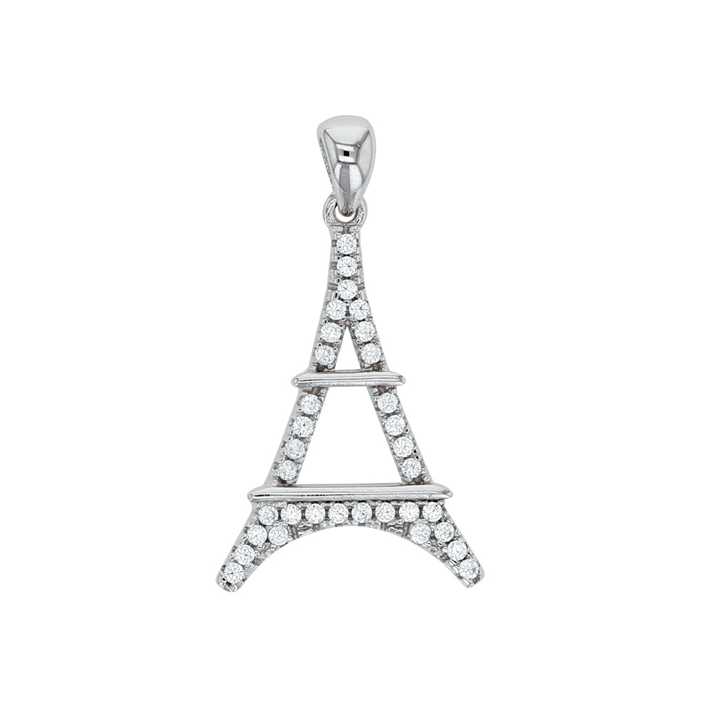 Pendentif argent rhodié 925/1000 - Tour Eiffel avec oxydes de zirconium