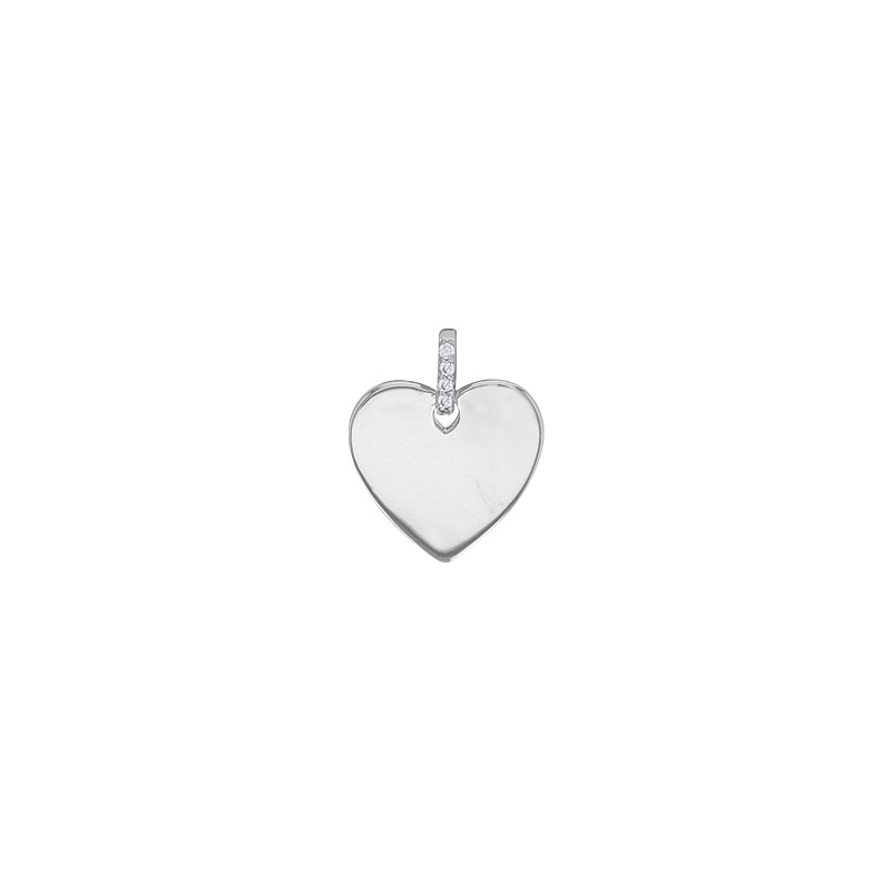 Pendentif coeur lisse, bélière avec 4 oxydes, argent 925/1000 rhodié