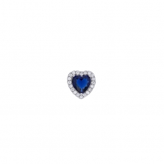 Pendentif coeur oxyde bleu saphir encerclé d'oxydes blancs, argent 925/1000 rhodié
