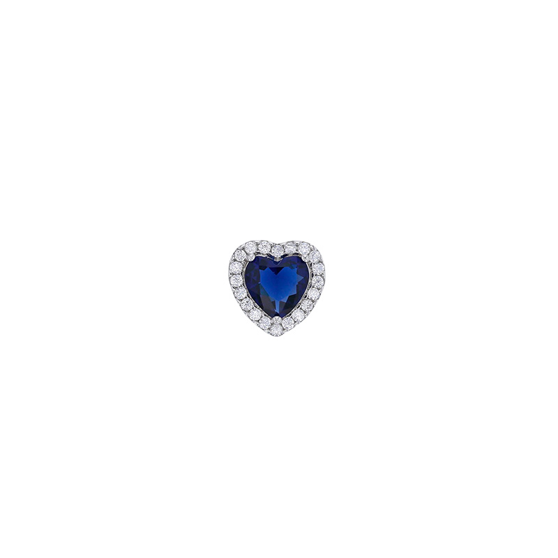Pendentif coeur oxyde bleu saphir encerclé d'oxydes blancs, argent 925/1000 rhodié