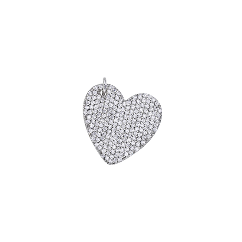 Pendentif coeur pavé d'oxydes de zirconium, argent 925/1000 rhodié