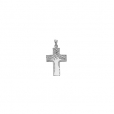 Pendentif croix large motif Arbre de vie gravé, argent 925/1000 rhodié