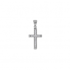 Pendentif croix pavage oxydes, argent 925/1000 rhodié