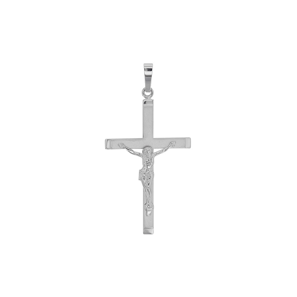 Croix grand modèle ornée d'un Christ en argent 925/1000 rhodié