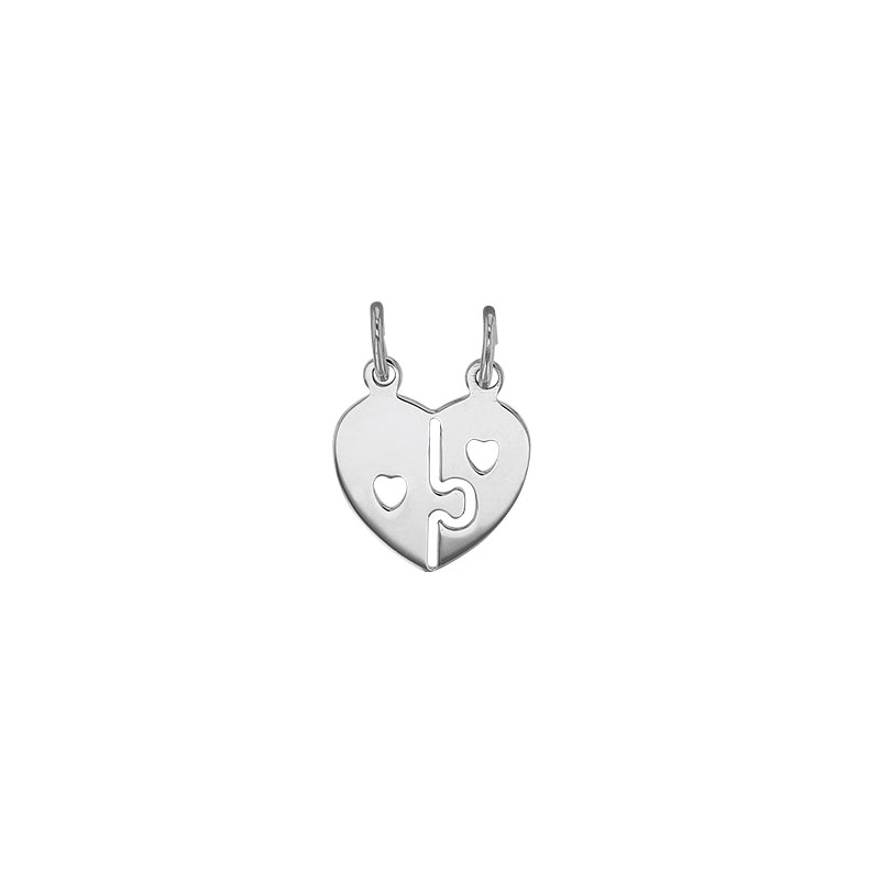 Pendentif argent rhodié 925/1000 - petit coeur séparable et ajouré avec motif coeur