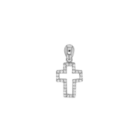 Pendentif croix ajourée ornée d'oxydes, argent 925/1000 rhodié