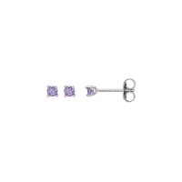 Boucles d'oreilles oxyde teinté violet 3mm, 4 griffes, argent 925/1000 rhodié