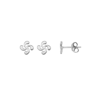 Boucles d'oreilles puces croix basque, argent 925/1000 rhodié