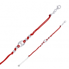 Bracelet cordon nylon rouge, anneaux marins et fermoir argent 925/1000