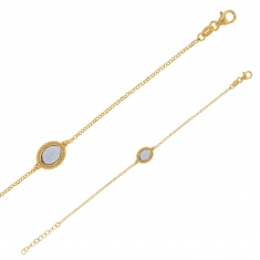 Bracelet en argent 925/1000 doré avec Oeil de chat bleu perlé
