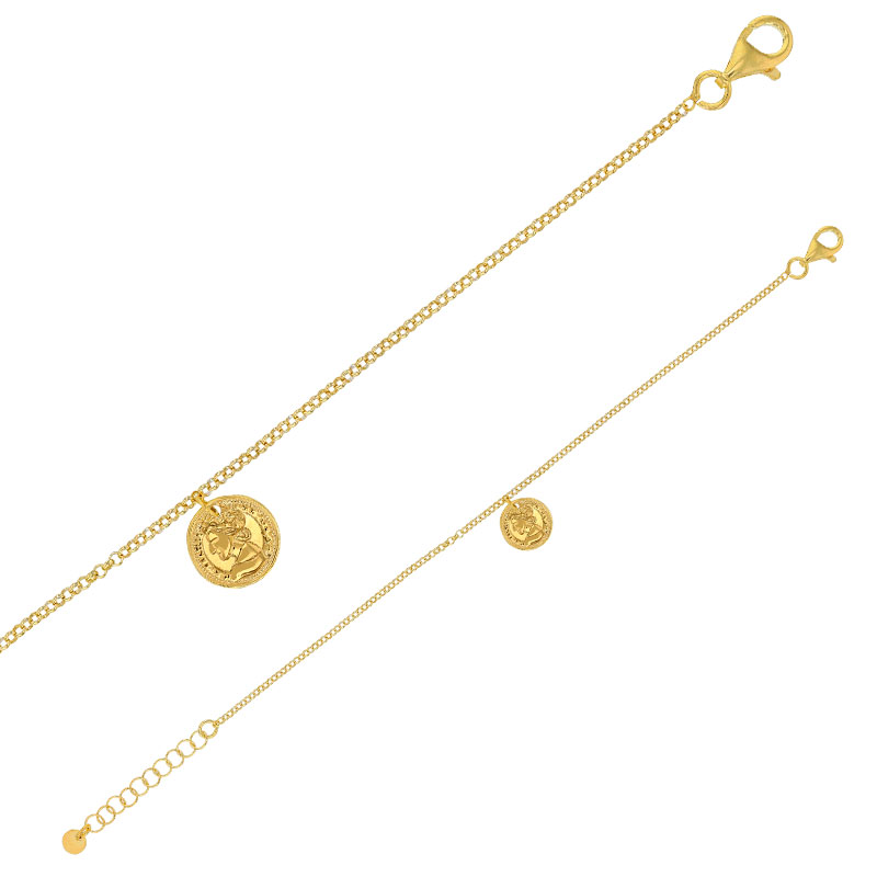 Bracelet QUEEN en Argent 925/1000 doré pampille motif Reine d'Angleterre