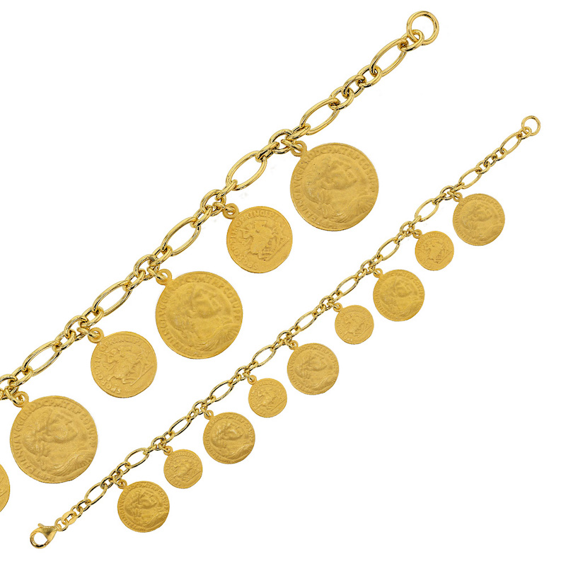 Bracelet ROMAINE en Argent 925/1000 doré - pampilles pièces de monnaie mate