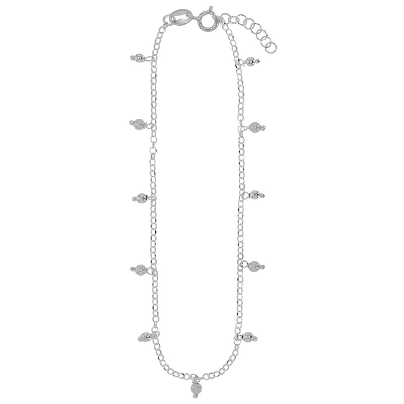 Chaîne de cheville perles argent et perles synthétiques, argent 925/1000