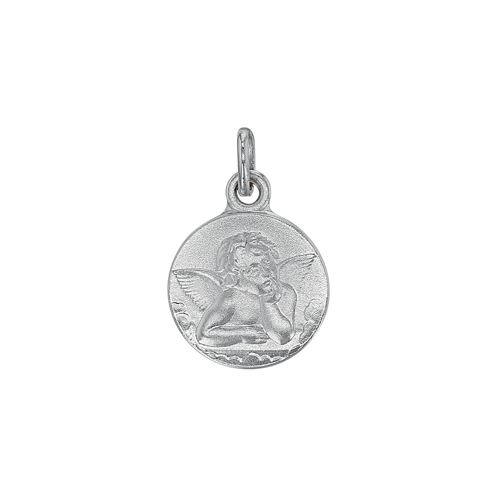 Médaille ronde en argent 925/1000 vieilli - Ange Raphaël
