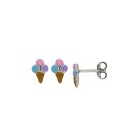 Boucles d'oreilles cornet de glace en Argent 925/1000 rhodié et émail